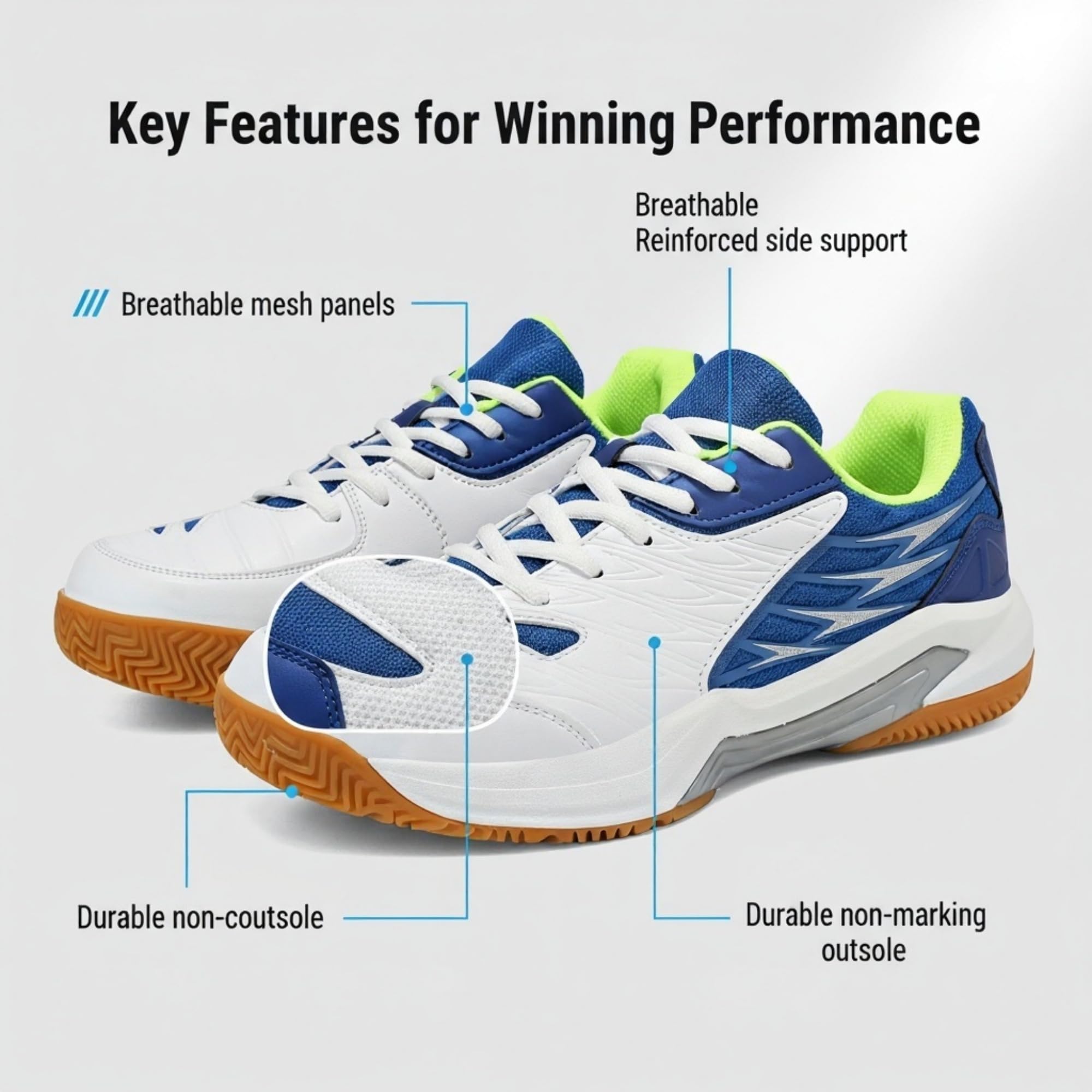 Zapatos de pickleball para hombre, tenis y raquetbol, antideslizantes, transpirables, acolchados
