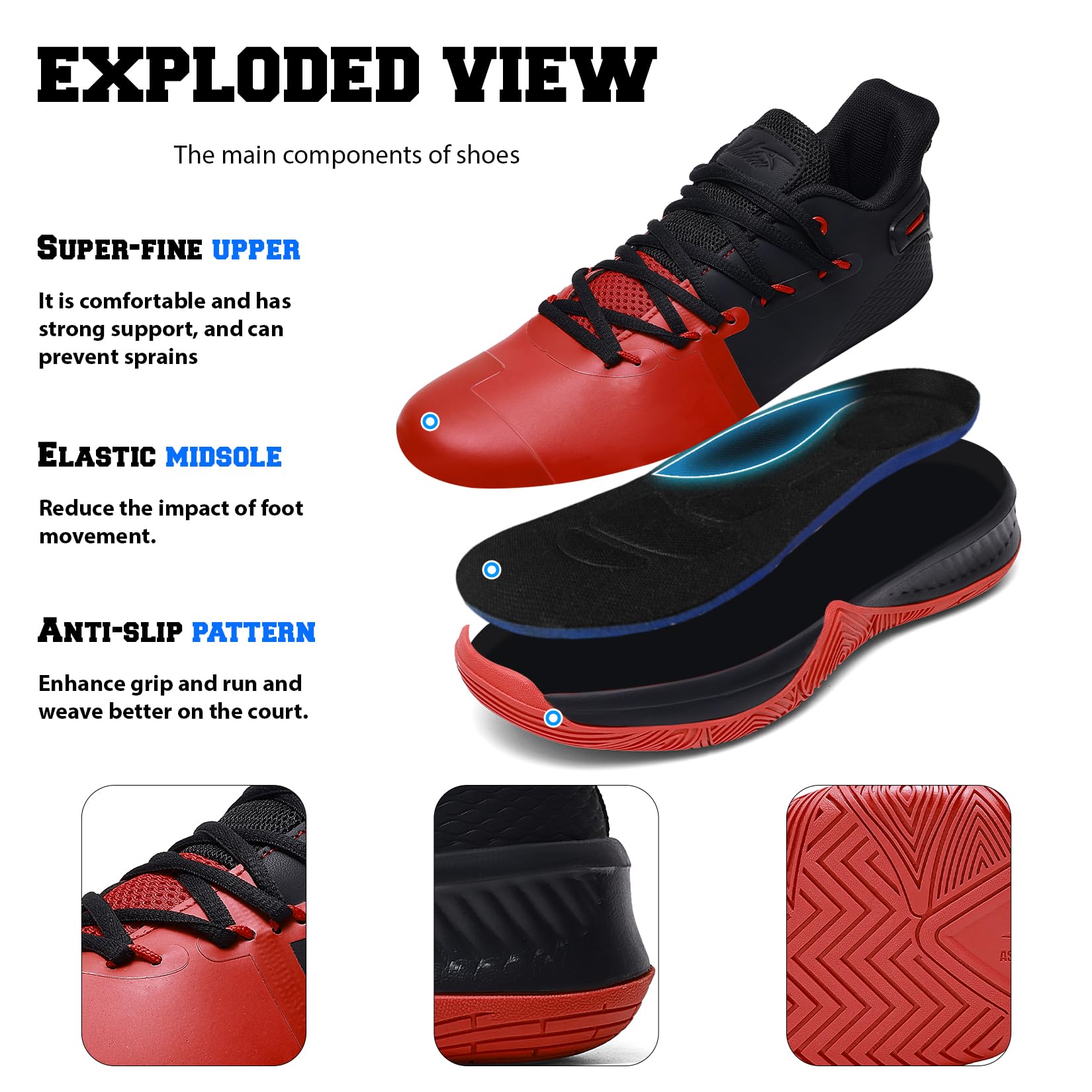 ASHION Zapatos de baloncesto ligeros para hombre