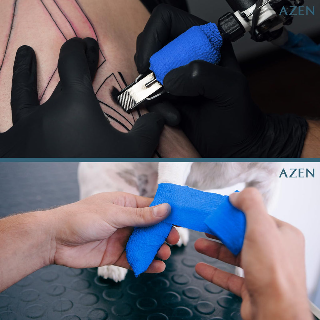 AZEN Paquete de 16 Vendas Autoadhesivas Negras, Cinta Atlética Negra de 2" X 5 Yardas, Venda Veterinaria, Cinta de Agarre para Tatuaje, Cinta para Tobillo, Venda Cohesiva