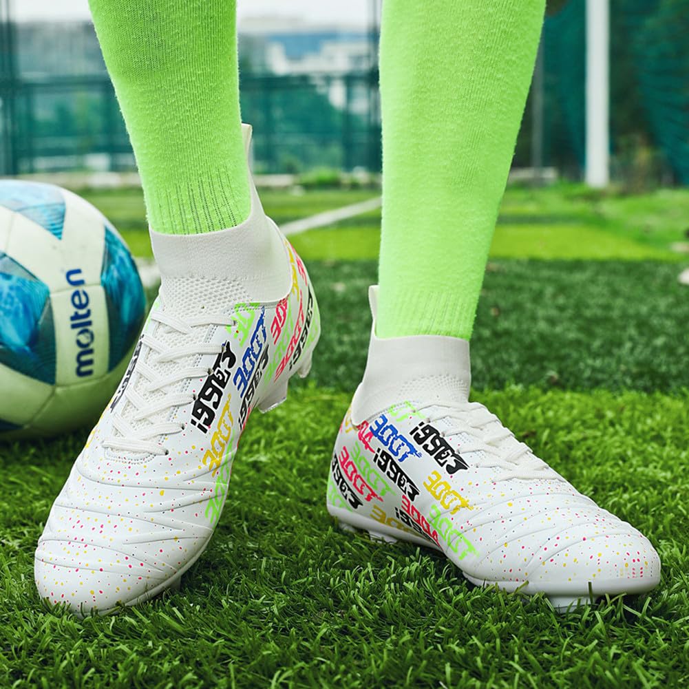 Tacos FG Unisex de Entrenamiento Atlético Antideslizantes con Tacos Largos de Caña Alta, Zapatos de Fútbol Soccer para Jóvenes