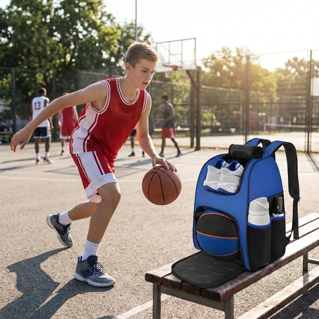 MATEIN - Bolsa de baloncesto, mochila de fútbol resistente con soporte para pelota y compartimento para zapatos, gran mochila de baloncesto para equipo de entrenamiento, mochila de baloncesto