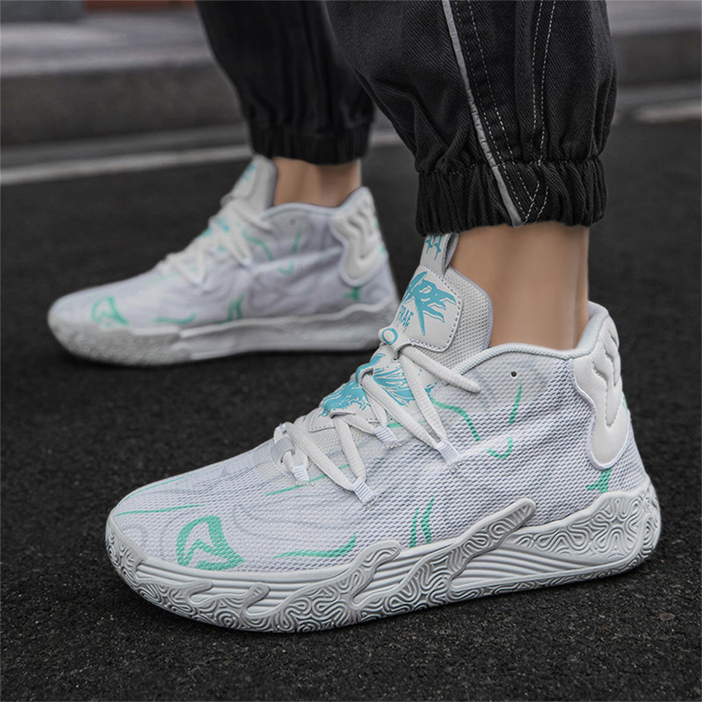 Zapatos de baloncesto de caña alta con cordones para hombre, estilo chino, transpirables, antideslizantes, zapatillas deportivas para exteriores con amortiguación, zapatos de entrenamiento