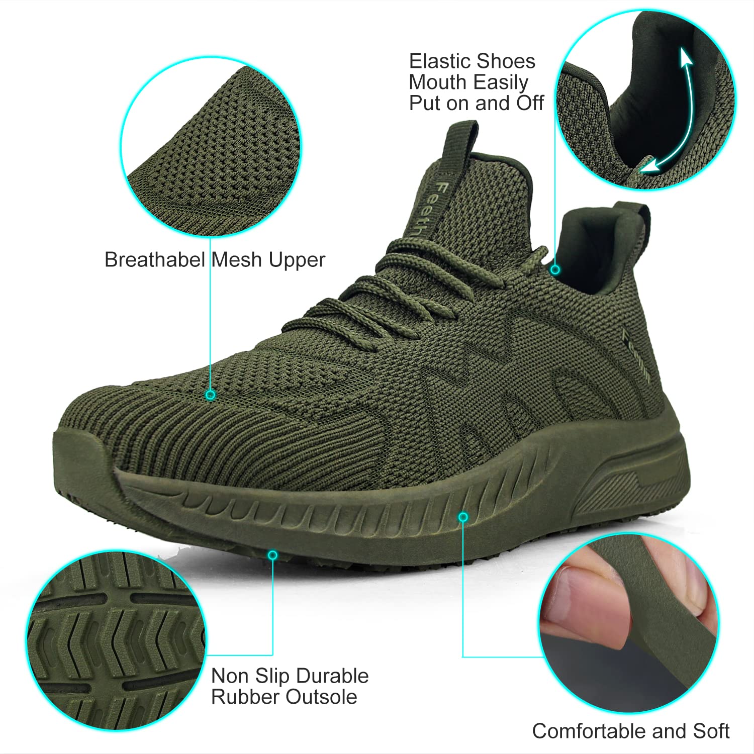 Feethit - Tenis para hombre antideslizantes, ligeros, transpirables, estilo slip-on, para caminar, correr y gimnasio