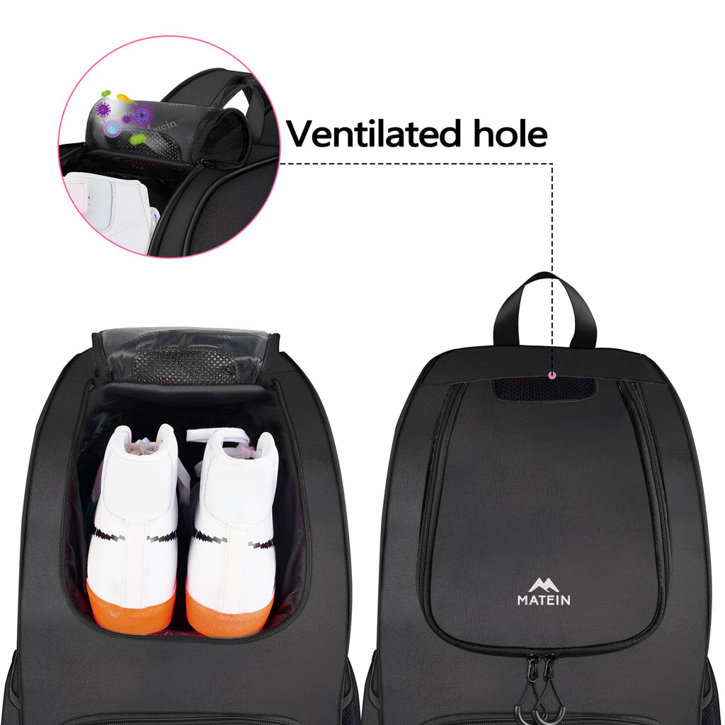 MATEIN - Bolsa de baloncesto, mochila de fútbol resistente con soporte para pelota y compartimento para zapatos, gran mochila de baloncesto para equipo de entrenamiento, mochila de baloncesto