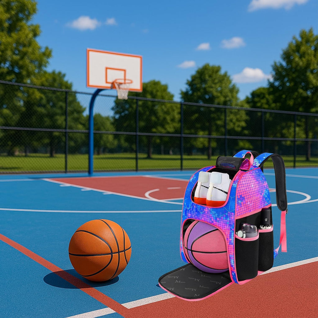 MATEIN - Bolsa de baloncesto, mochila de fútbol resistente con soporte para pelota y compartimento para zapatos, gran mochila de baloncesto para equipo de entrenamiento, mochila de baloncesto