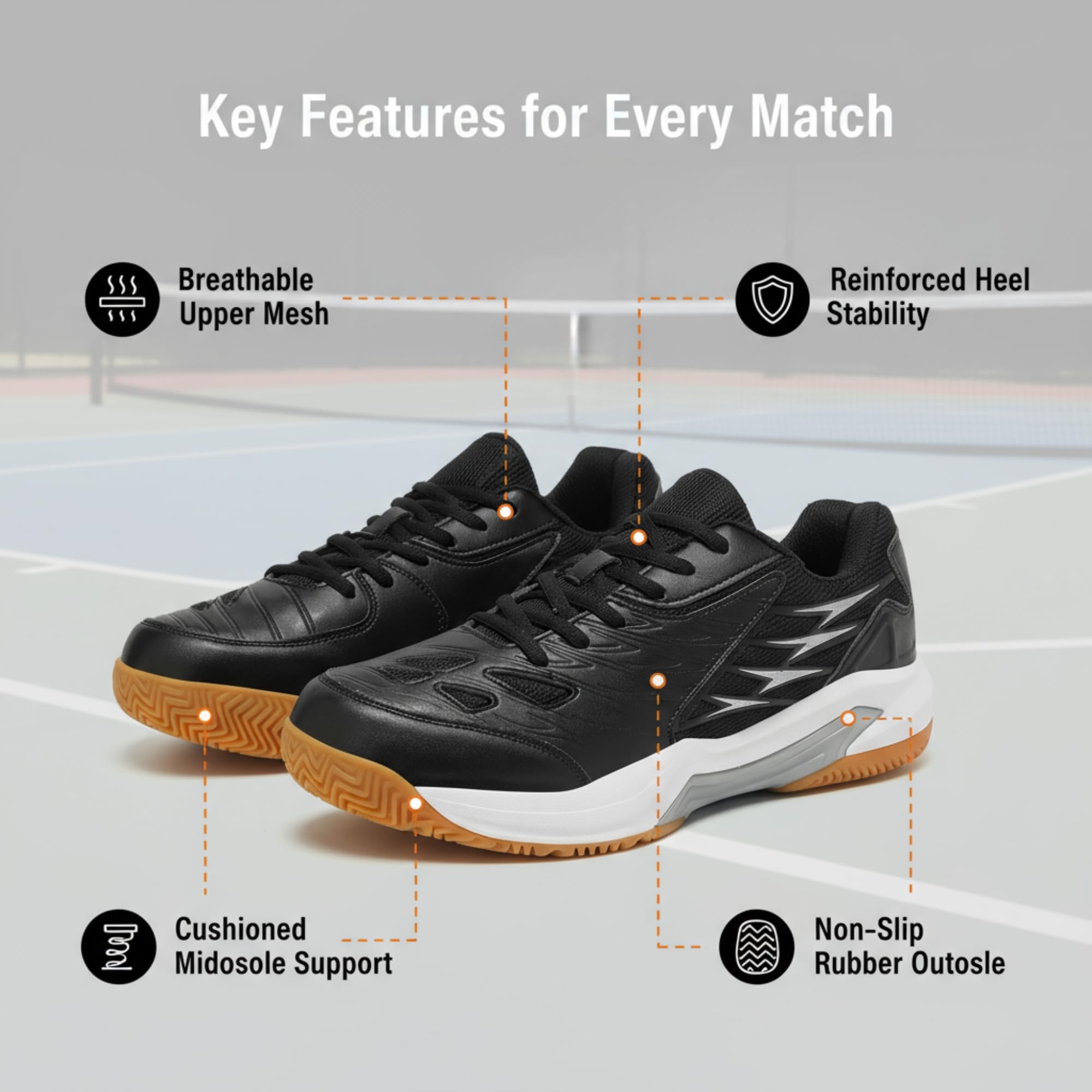 Zapatos de pickleball para hombre, tenis y raquetbol, antideslizantes, transpirables, acolchados