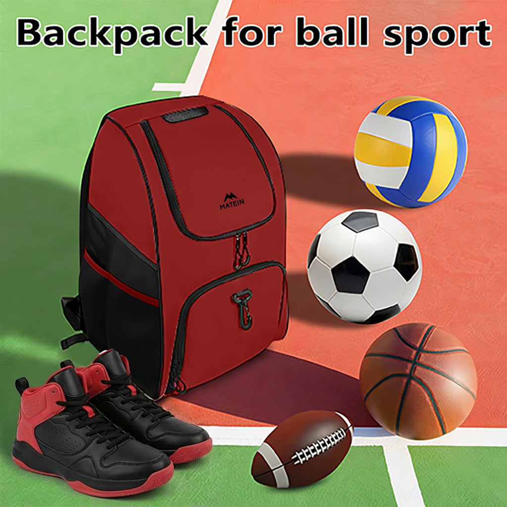 MATEIN - Bolsa de baloncesto, mochila de fútbol resistente con soporte para pelota y compartimento para zapatos, gran mochila de baloncesto para equipo de entrenamiento, mochila de baloncesto