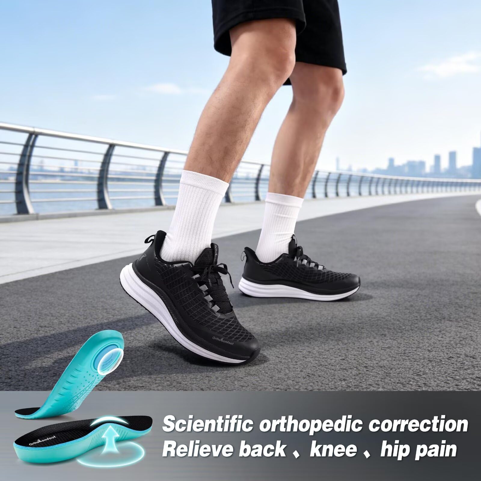 Zapatos ortopédicos para correr en carretera: cómodos y casuales con soporte de arco para fascitis plantar, zapatillas ortopédicas de moda, pies planos, tenis casuales al aire libre, zapatos de