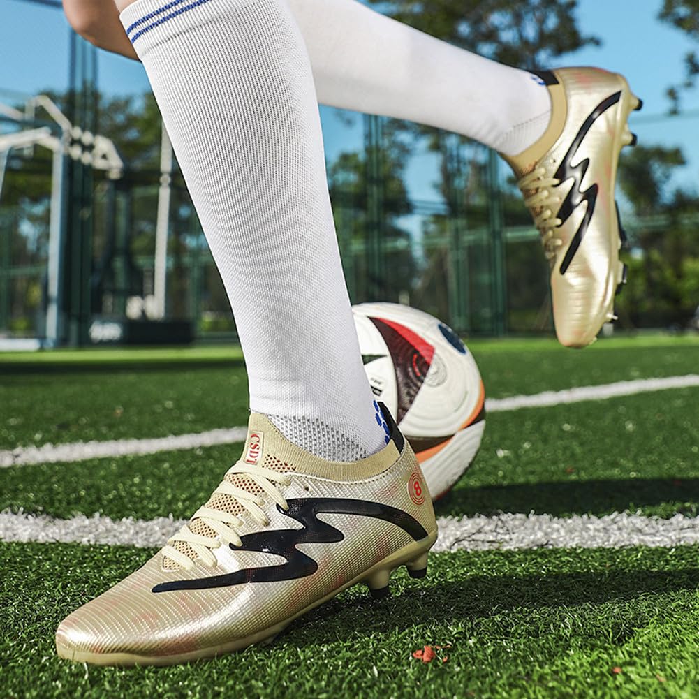 Tacos FG Unisex de Entrenamiento Atlético Antideslizantes con Tacos Largos de Caña Alta, Zapatos de Fútbol Soccer para Jóvenes