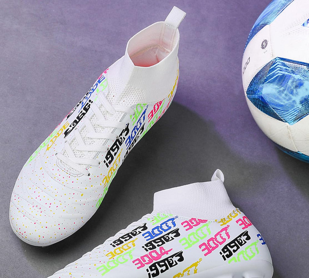 Tacos FG Unisex de Entrenamiento Atlético Antideslizantes con Tacos Largos de Caña Alta, Zapatos de Fútbol Soccer para Jóvenes