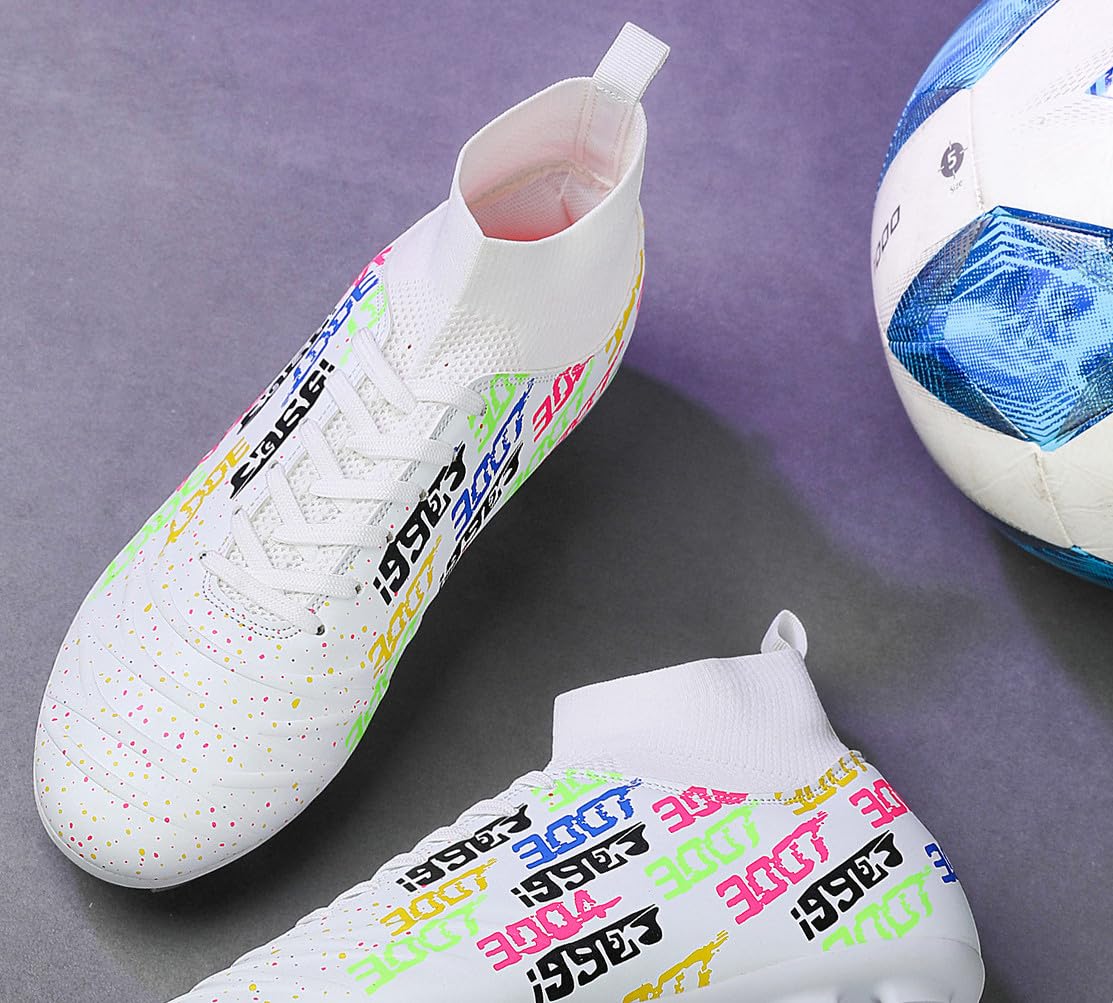 Tacos FG Unisex de Entrenamiento Atlético Antideslizantes con Tacos Largos de Caña Alta, Zapatos de Fútbol Soccer para Jóvenes