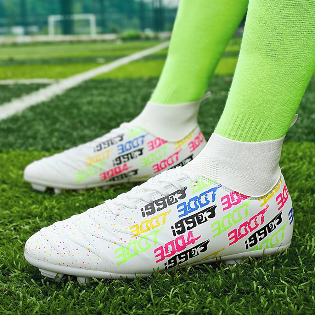 Tacos FG Unisex de Entrenamiento Atlético Antideslizantes con Tacos Largos de Caña Alta, Zapatos de Fútbol Soccer para Jóvenes