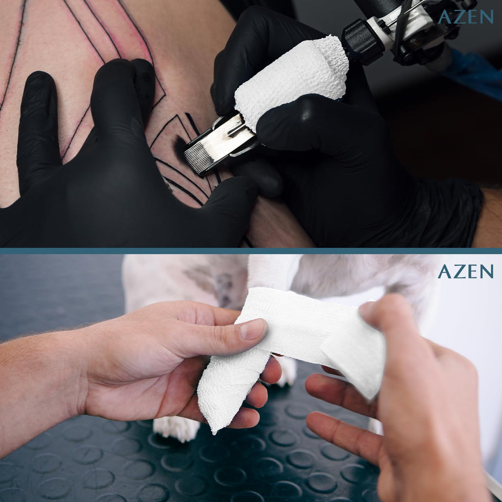 AZEN Paquete de 16 Vendas Autoadhesivas Negras, Cinta Atlética Negra de 2" X 5 Yardas, Venda Veterinaria, Cinta de Agarre para Tatuaje, Cinta para Tobillo, Venda Cohesiva