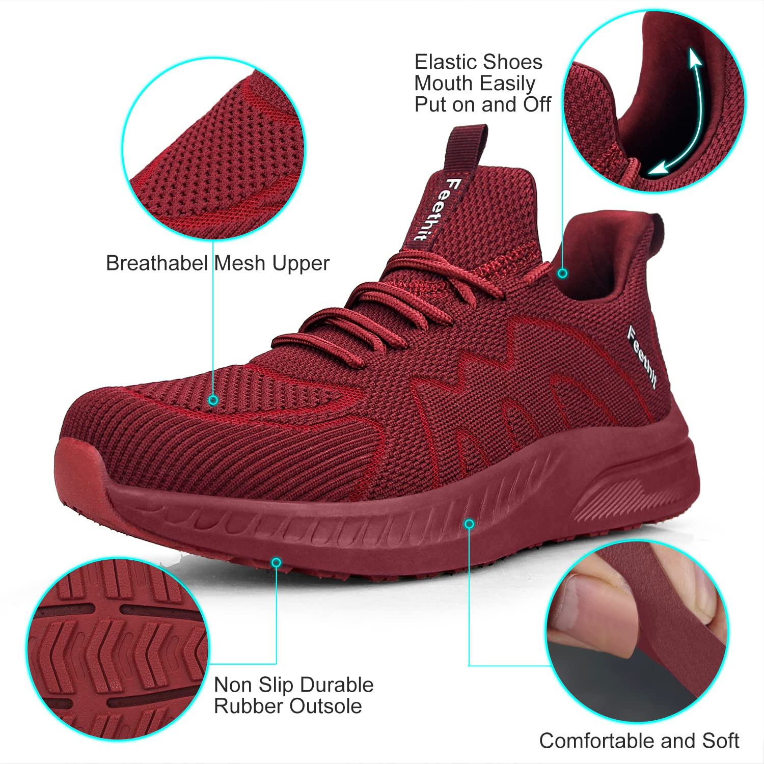 Feethit - Tenis para hombre antideslizantes, ligeros, transpirables, estilo slip-on, para caminar, correr y gimnasio