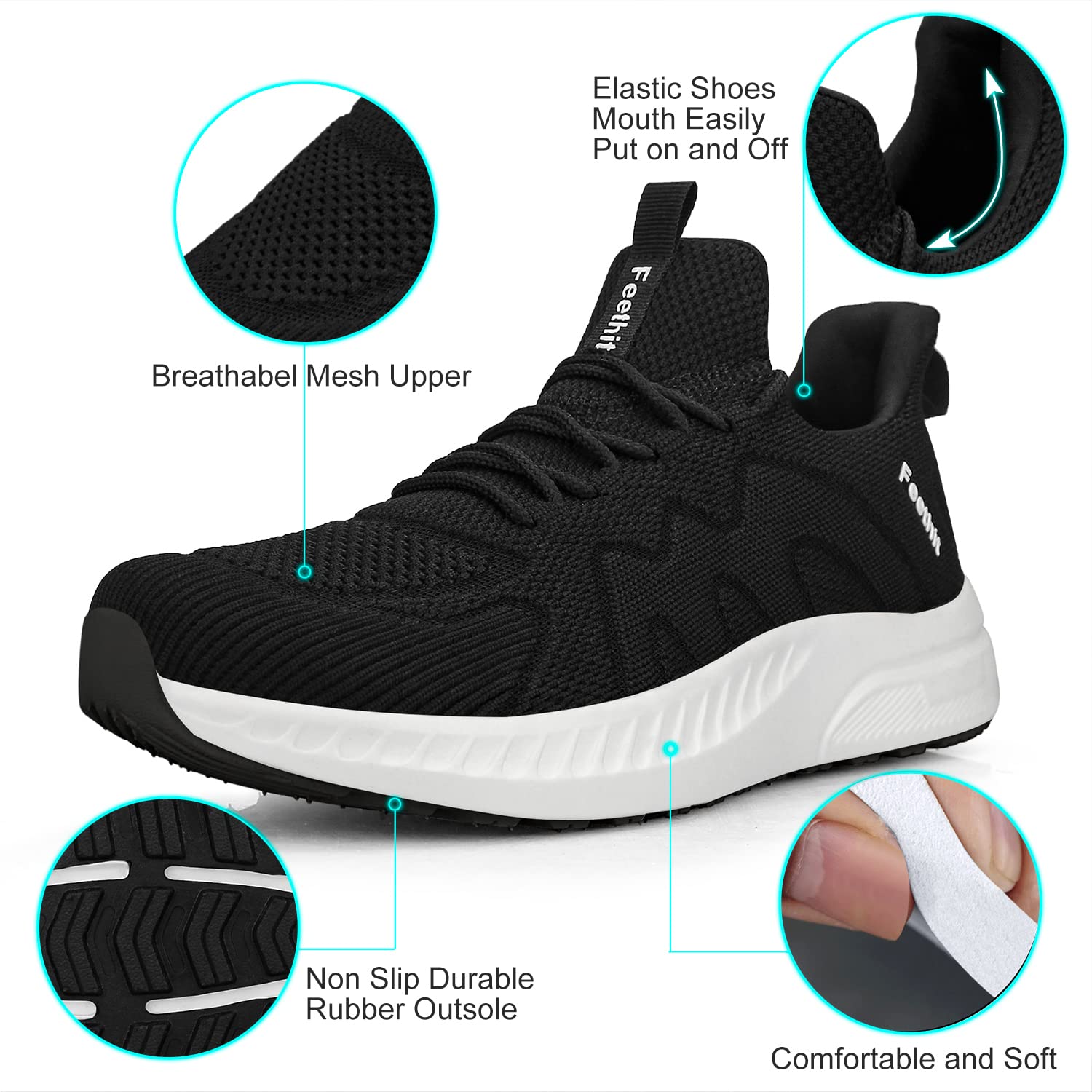 Feethit - Tenis para hombre antideslizantes, ligeros, transpirables, estilo slip-on, para caminar, correr y gimnasio