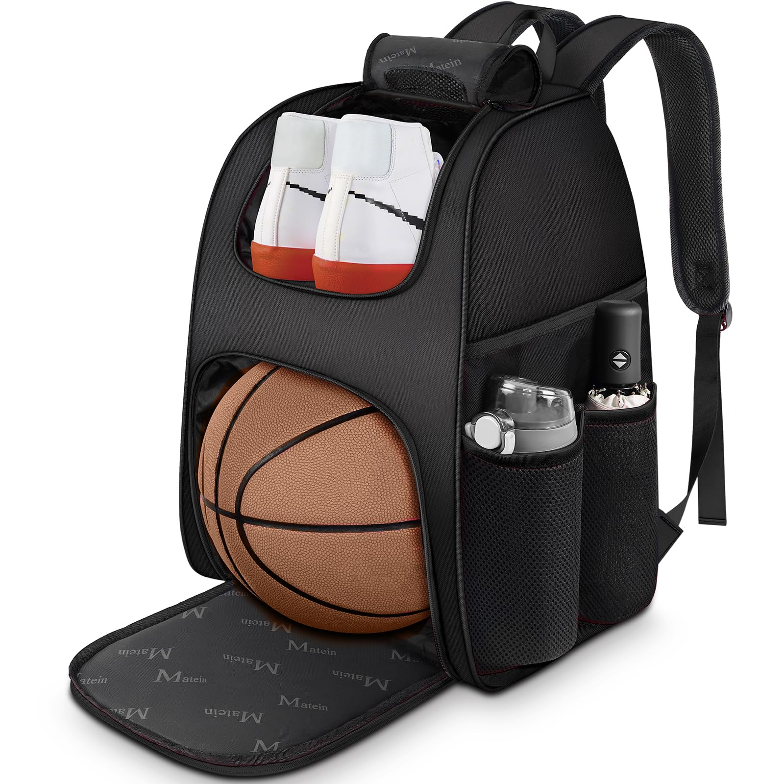 MATEIN - Bolsa de baloncesto, mochila de fútbol resistente con soporte para pelota y compartimento para zapatos, gran mochila de baloncesto para equipo de entrenamiento, mochila de baloncesto