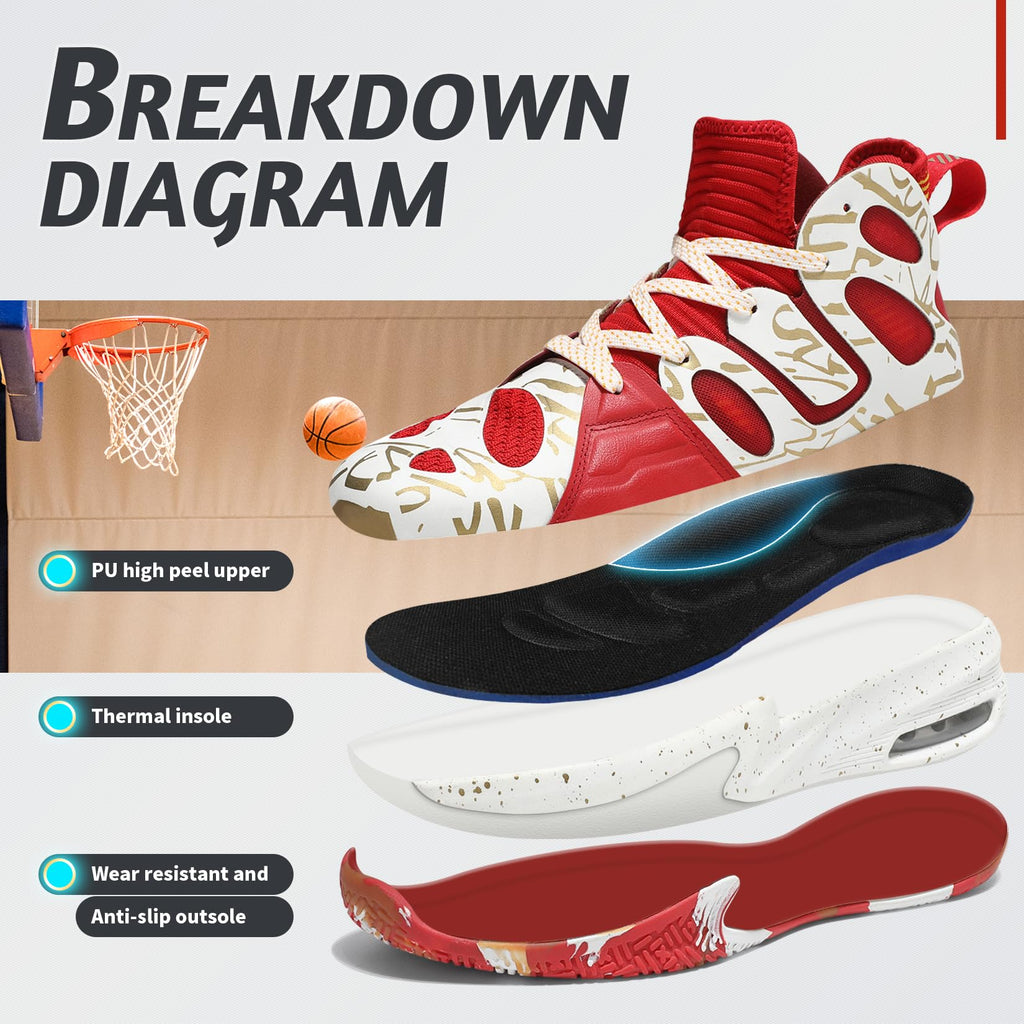 ASHION Zapatos de Baloncesto para Hombre de Moda Transpirables Zapatillas Antideslizantes para Hombre con Soporte de Arco Zapatos Deportivos para Correr