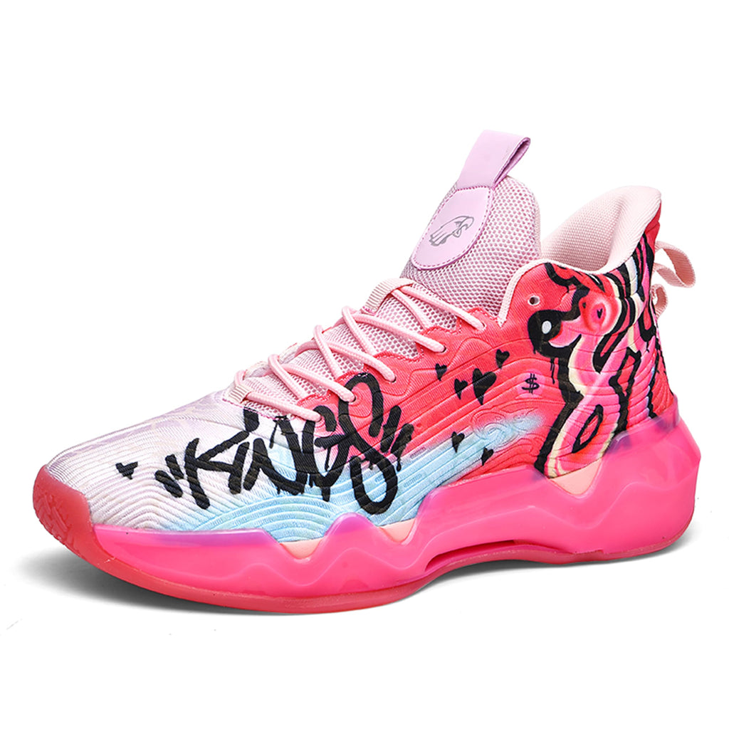Zapatos de baloncesto de caña alta para hombre con suelas antideslizantes y resistentes al desgaste, zapatos para correr con diseño de graffiti, zapatos deportivos de moda
