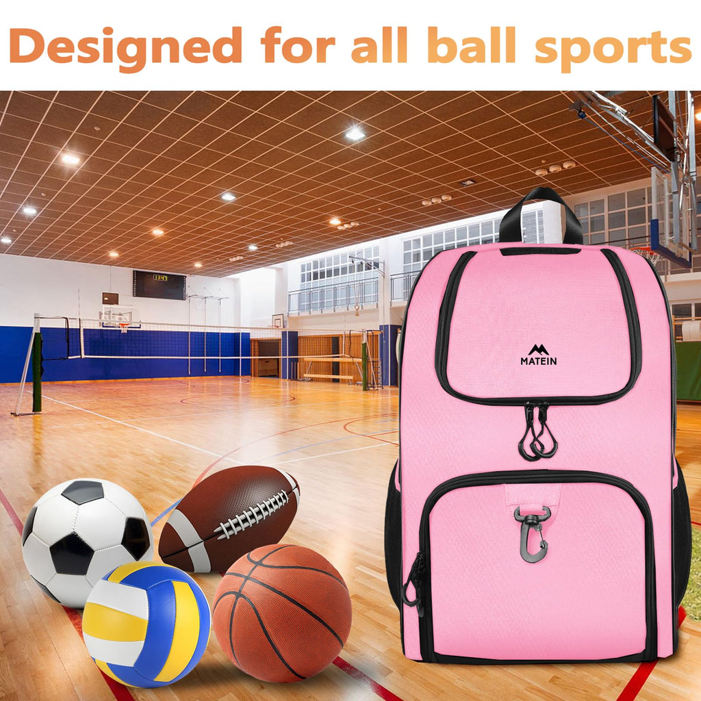 MATEIN - Bolsa de baloncesto, mochila de fútbol resistente con soporte para pelota y compartimento para zapatos, gran mochila de baloncesto para equipo de entrenamiento, mochila de baloncesto