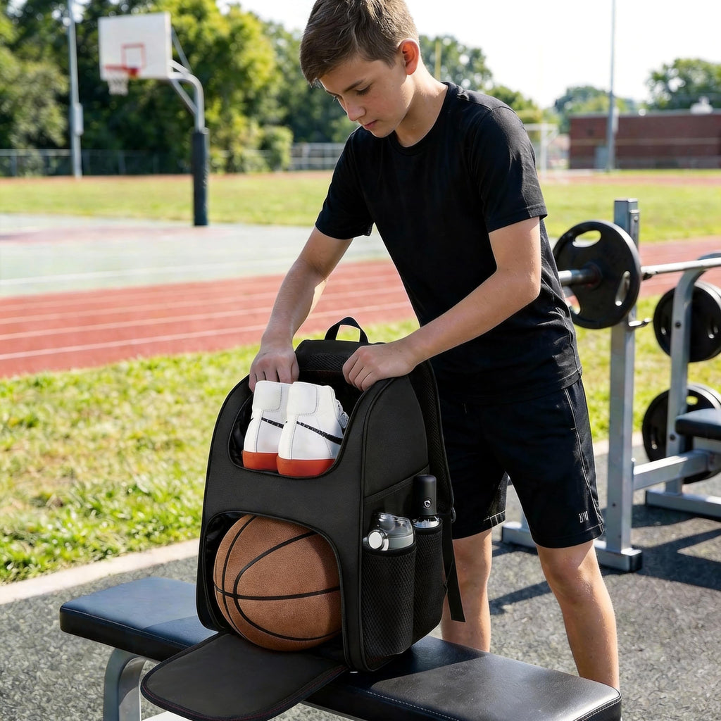 MATEIN - Bolsa de baloncesto, mochila de fútbol resistente con soporte para pelota y compartimento para zapatos, gran mochila de baloncesto para equipo de entrenamiento, mochila de baloncesto