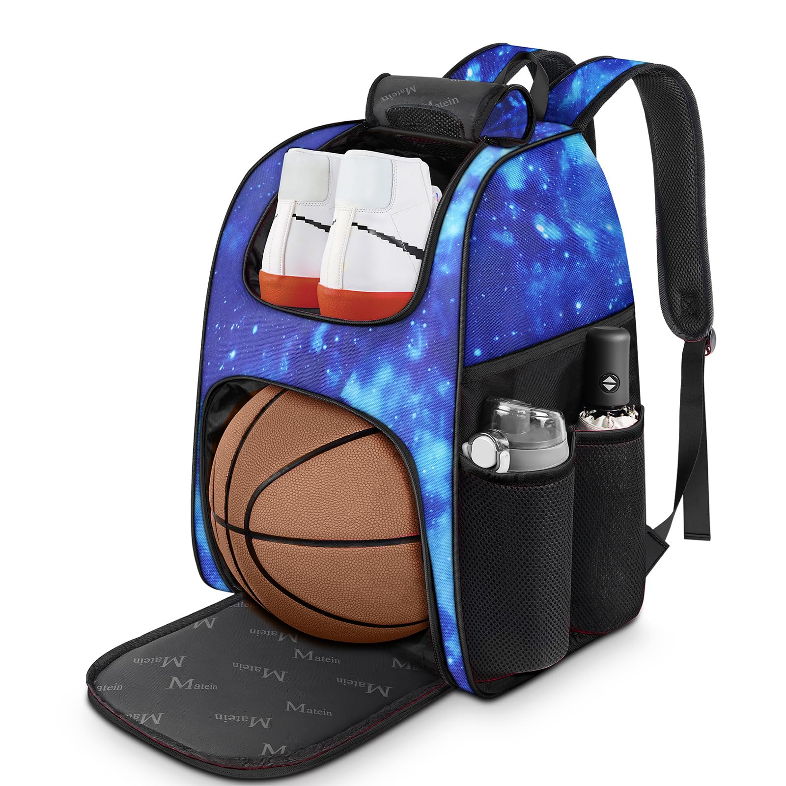 MATEIN - Bolsa de baloncesto, mochila de fútbol resistente con soporte para pelota y compartimento para zapatos, gran mochila de baloncesto para equipo de entrenamiento, mochila de baloncesto