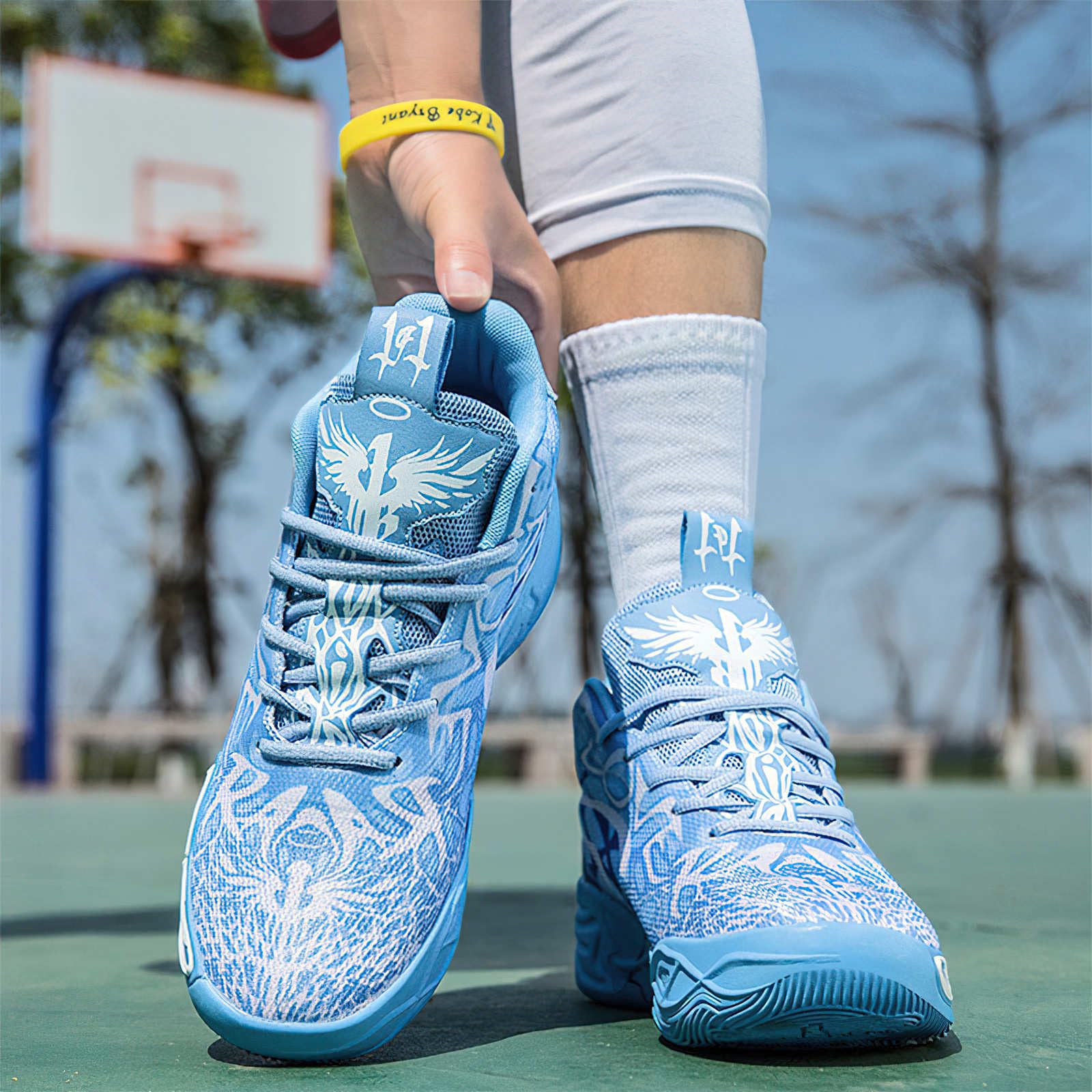 Exusiai Tenis de baloncesto para hombre, transpirables, antideslizantes, cómodos, acolchados, atléticos
