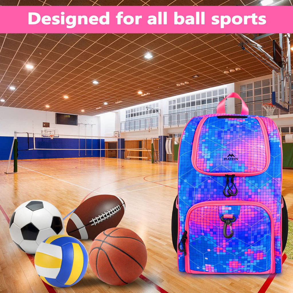 MATEIN - Bolsa de baloncesto, mochila de fútbol resistente con soporte para pelota y compartimento para zapatos, gran mochila de baloncesto para equipo de entrenamiento, mochila de baloncesto