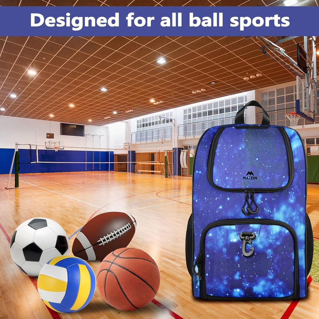 MATEIN - Bolsa de baloncesto, mochila de fútbol resistente con soporte para pelota y compartimento para zapatos, gran mochila de baloncesto para equipo de entrenamiento, mochila de baloncesto