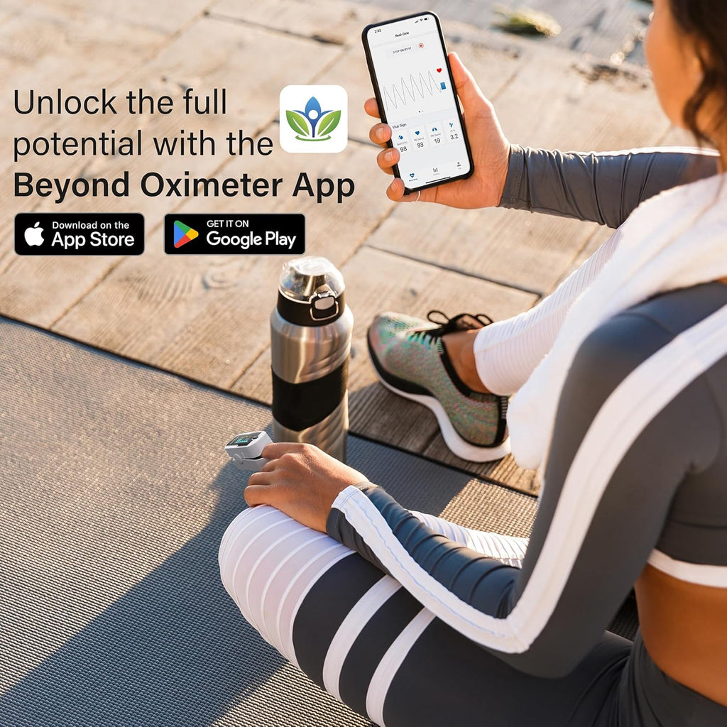 Zacurate 500E-B Oxímetro de pulso de dedo inalámbrico Bluetooth con aplicación GRATIS, SpO2, frecuencia cardíaca, pletismógrafo e índice de perfusión, medidor de oxígeno en la sangre