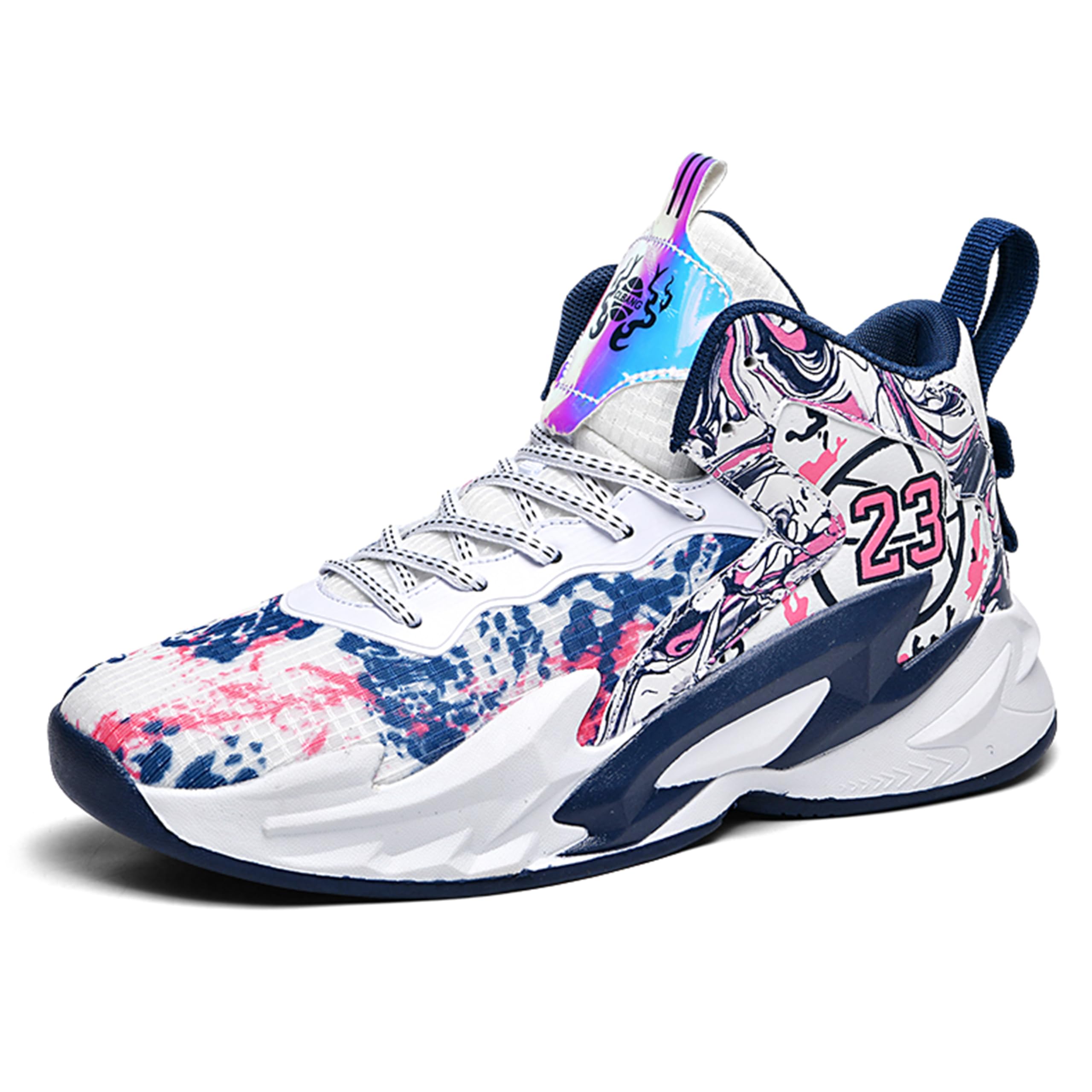 Zapatos de baloncesto de caña alta para hombre con suelas antideslizantes y resistentes al desgaste, zapatos para correr con diseño de graffiti, zapatos deportivos de moda
