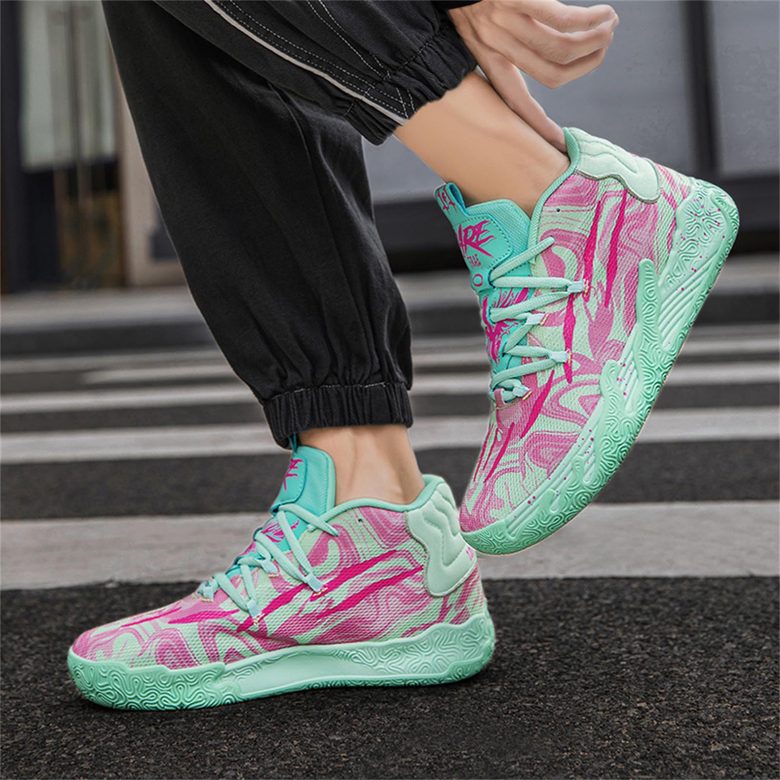 Zapatos de baloncesto de caña alta con cordones para hombre, estilo chino, transpirables, antideslizantes, zapatillas deportivas para exteriores con amortiguación, zapatos de entrenamiento