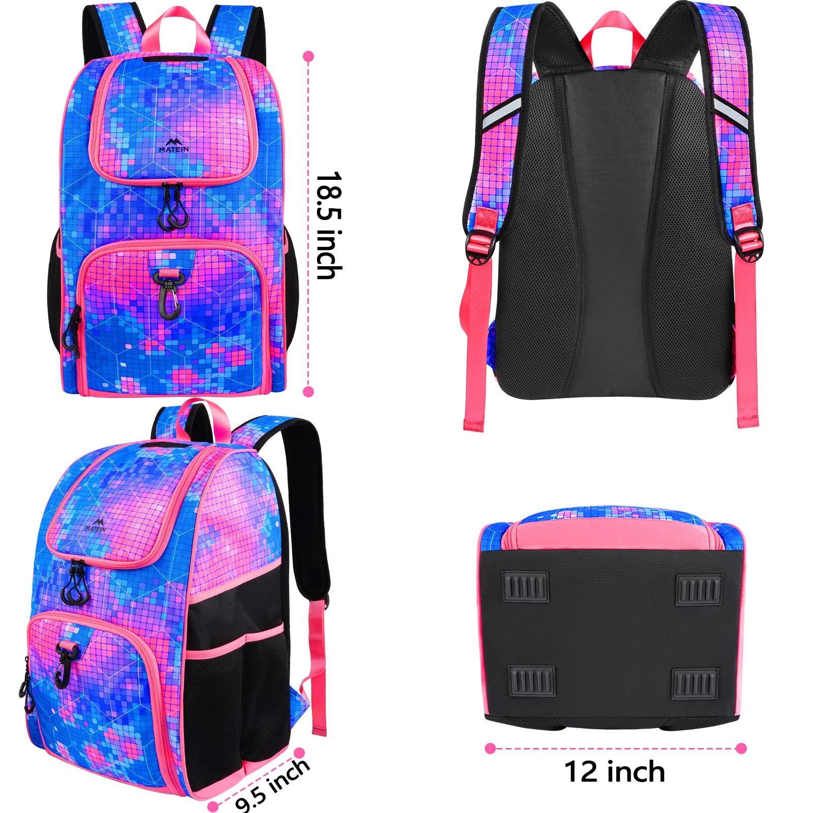 MATEIN - Bolsa de baloncesto, mochila de fútbol resistente con soporte para pelota y compartimento para zapatos, gran mochila de baloncesto para equipo de entrenamiento, mochila de baloncesto