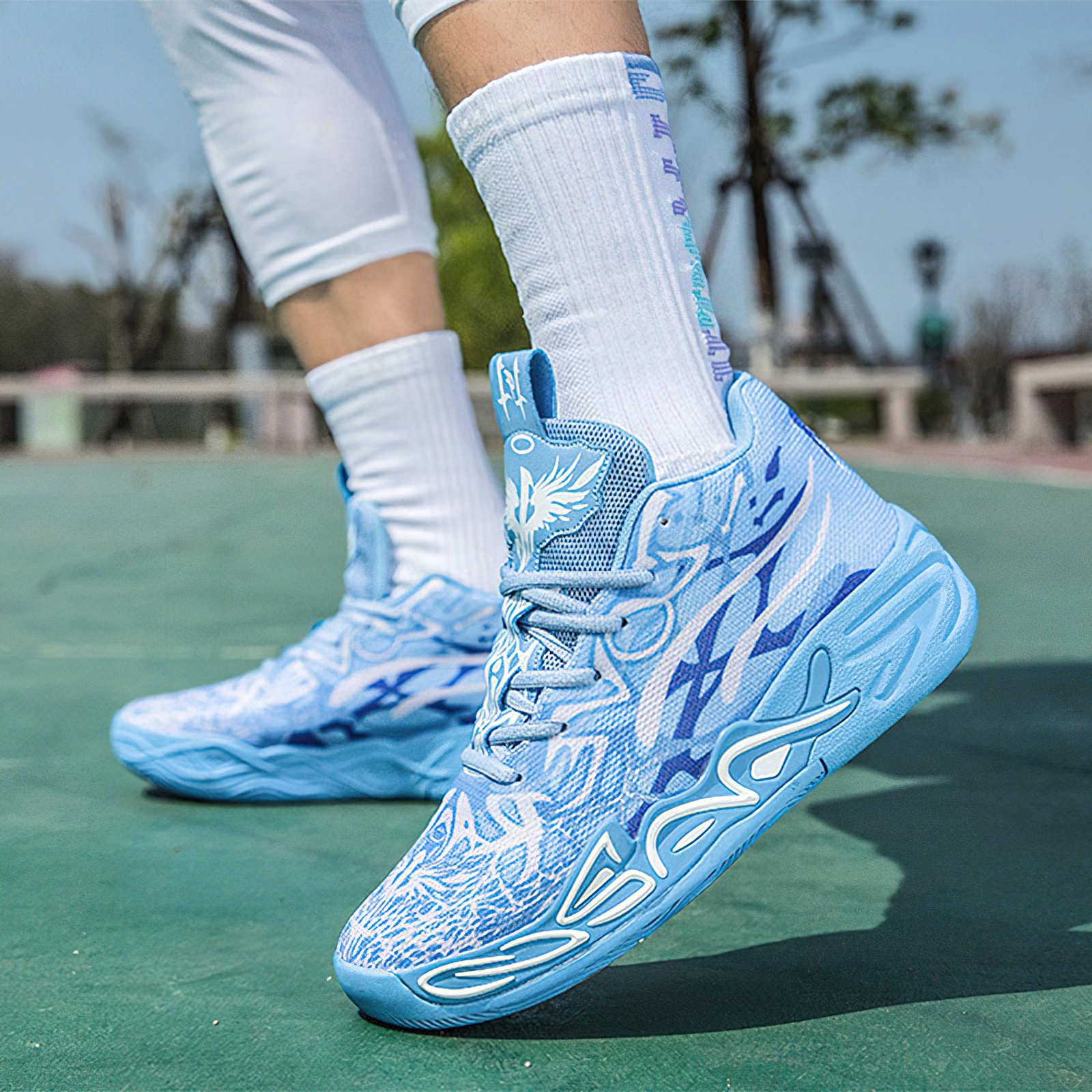 Exusiai Tenis de baloncesto para hombre, transpirables, antideslizantes, cómodos, acolchados, atléticos