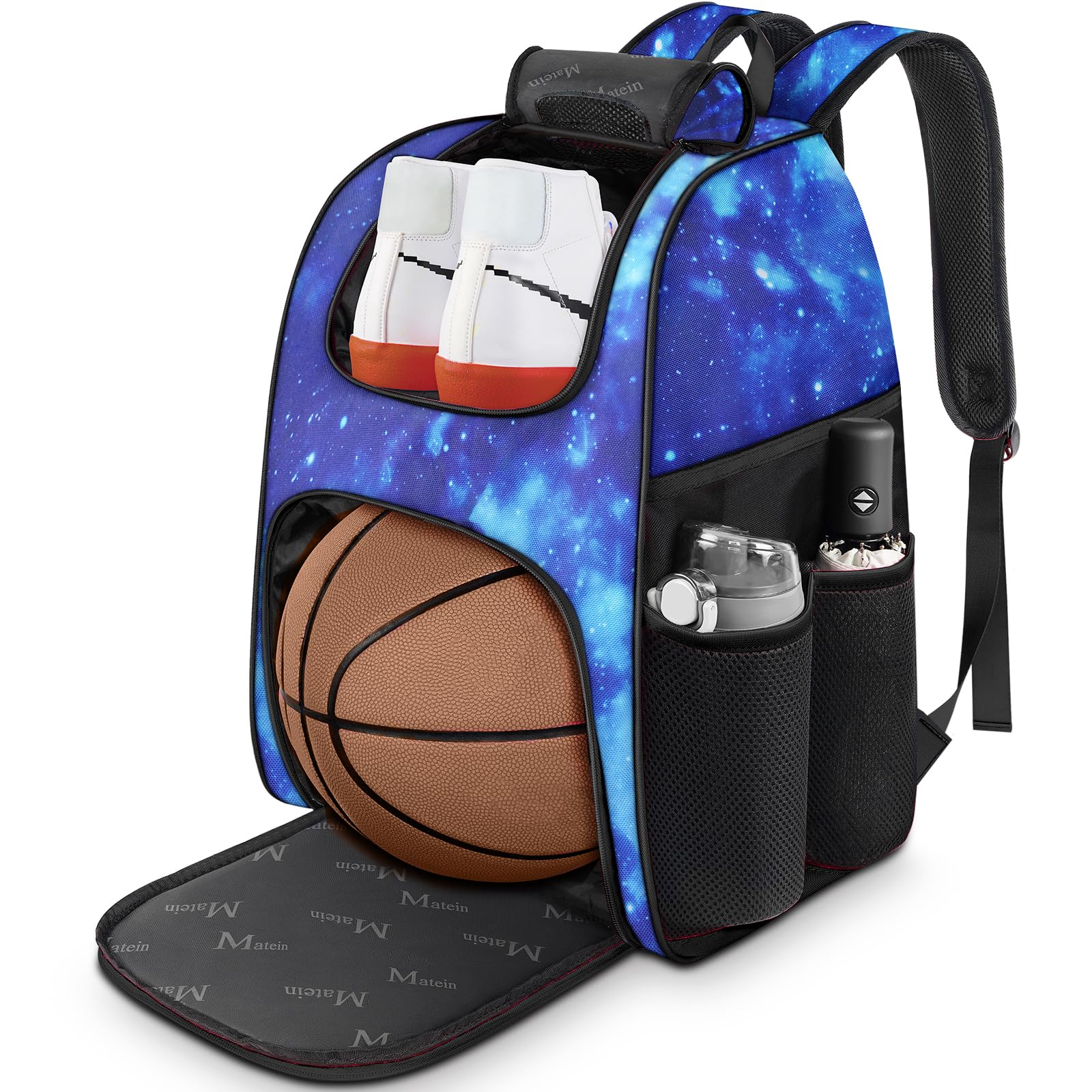 MATEIN - Bolsa de baloncesto, mochila de fútbol resistente con soporte para pelota y compartimento para zapatos, gran mochila de baloncesto para equipo de entrenamiento, mochila de baloncesto