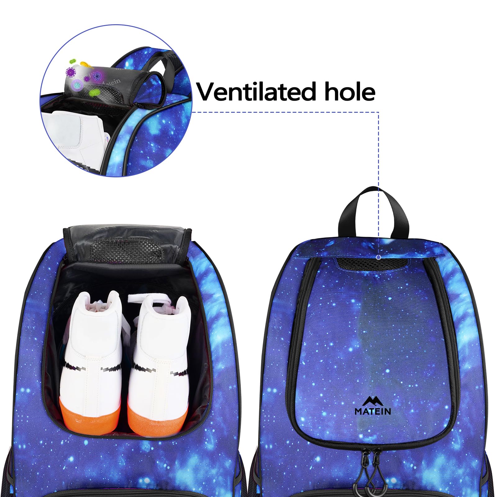 MATEIN - Bolsa de baloncesto, mochila de fútbol resistente con soporte para pelota y compartimento para zapatos, gran mochila de baloncesto para equipo de entrenamiento, mochila de baloncesto