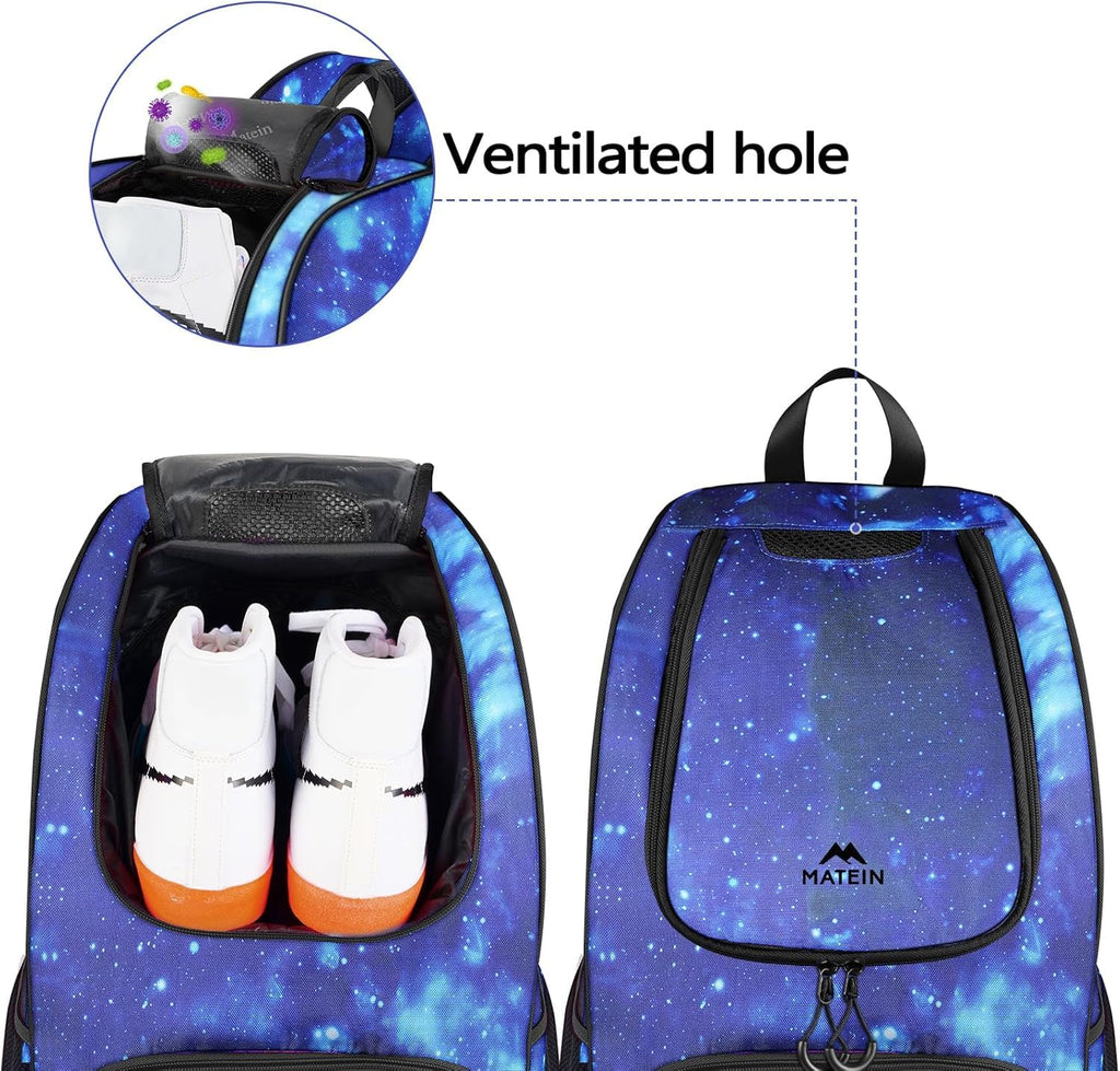 MATEIN - Bolsa de baloncesto, mochila de fútbol resistente con soporte para pelota y compartimento para zapatos, gran mochila de baloncesto para equipo de entrenamiento, mochila de baloncesto