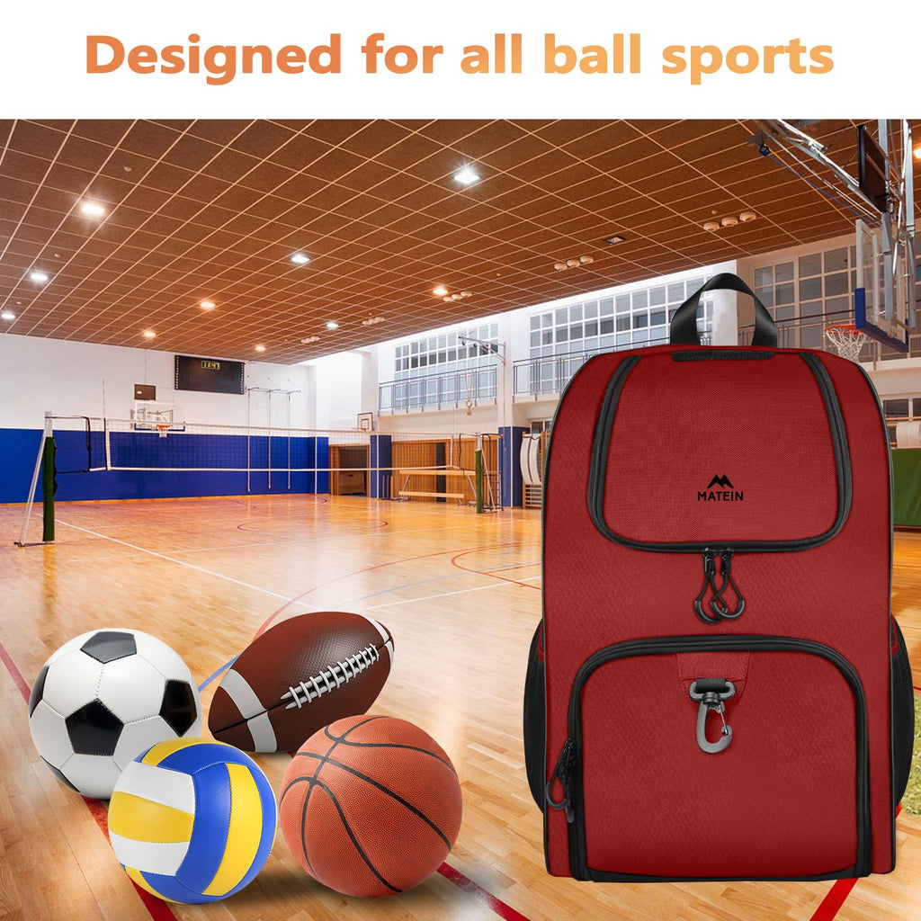 MATEIN - Bolsa de baloncesto, mochila de fútbol resistente con soporte para pelota y compartimento para zapatos, gran mochila de baloncesto para equipo de entrenamiento, mochila de baloncesto