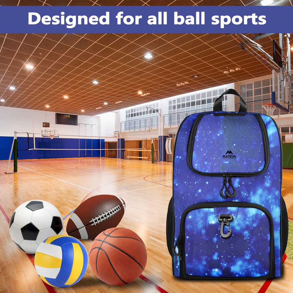 MATEIN - Bolsa de baloncesto, mochila de fútbol resistente con soporte para pelota y compartimento para zapatos, gran mochila de baloncesto para equipo de entrenamiento, mochila de baloncesto