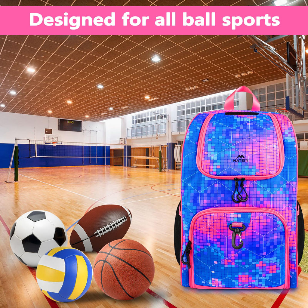 MATEIN - Bolsa de baloncesto, mochila de fútbol resistente con soporte para pelota y compartimento para zapatos, gran mochila de baloncesto para equipo de entrenamiento, mochila de baloncesto