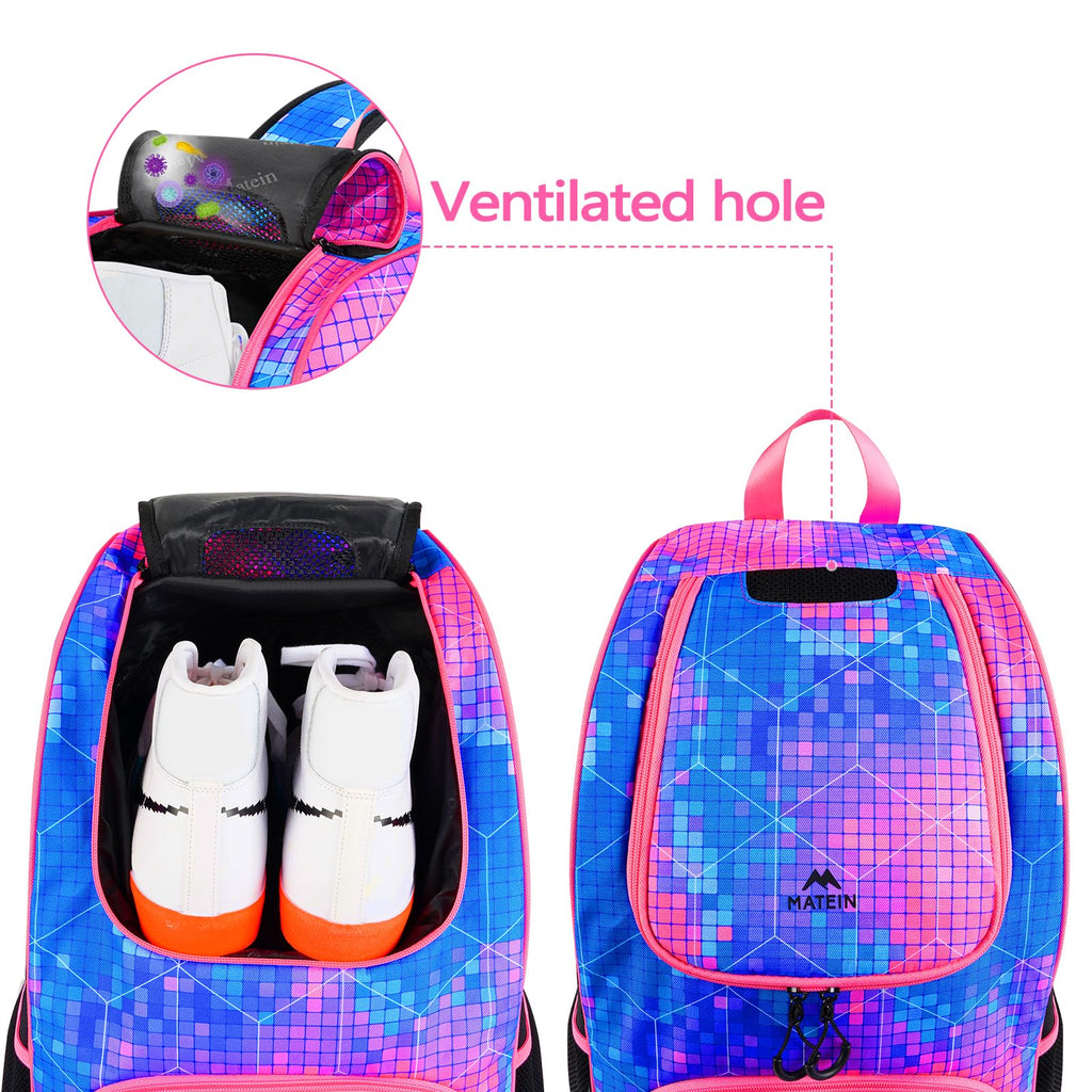 MATEIN - Bolsa de baloncesto, mochila de fútbol resistente con soporte para pelota y compartimento para zapatos, gran mochila de baloncesto para equipo de entrenamiento, mochila de baloncesto