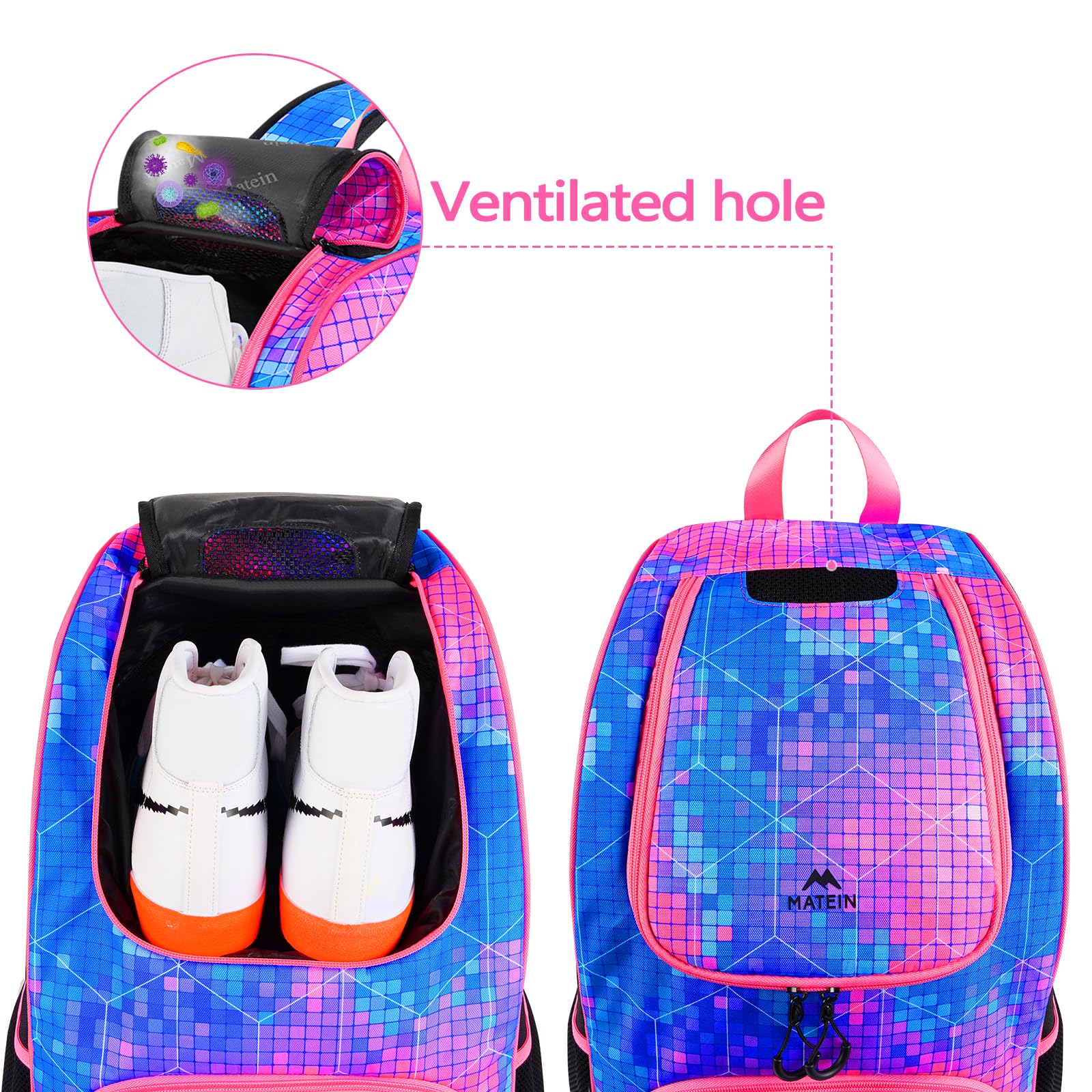 MATEIN - Bolsa de baloncesto, mochila de fútbol resistente con soporte para pelota y compartimento para zapatos, gran mochila de baloncesto para equipo de entrenamiento, mochila de baloncesto
