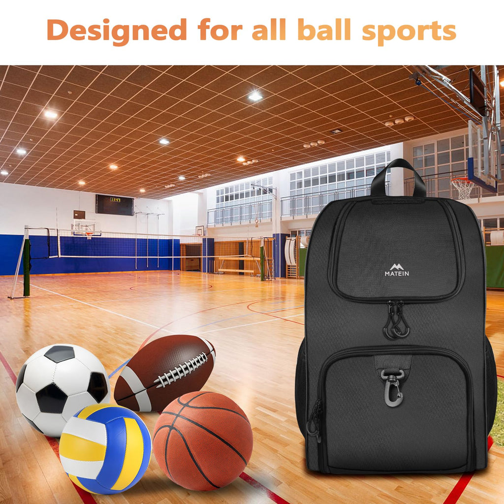 MATEIN - Bolsa de baloncesto, mochila de fútbol resistente con soporte para pelota y compartimento para zapatos, gran mochila de baloncesto para equipo de entrenamiento, mochila de baloncesto