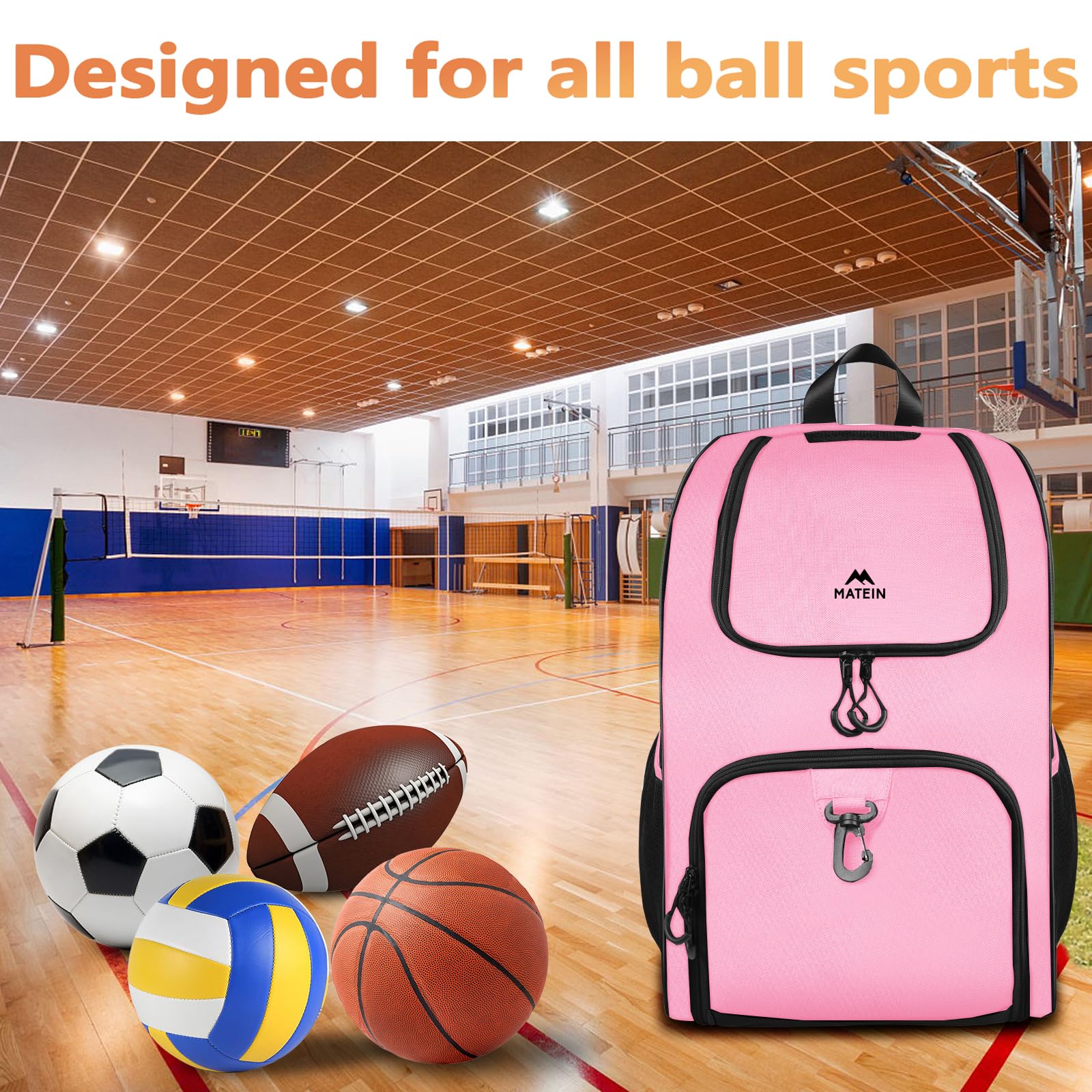 MATEIN - Bolsa de baloncesto, mochila de fútbol resistente con soporte para pelota y compartimento para zapatos, gran mochila de baloncesto para equipo de entrenamiento, mochila de baloncesto