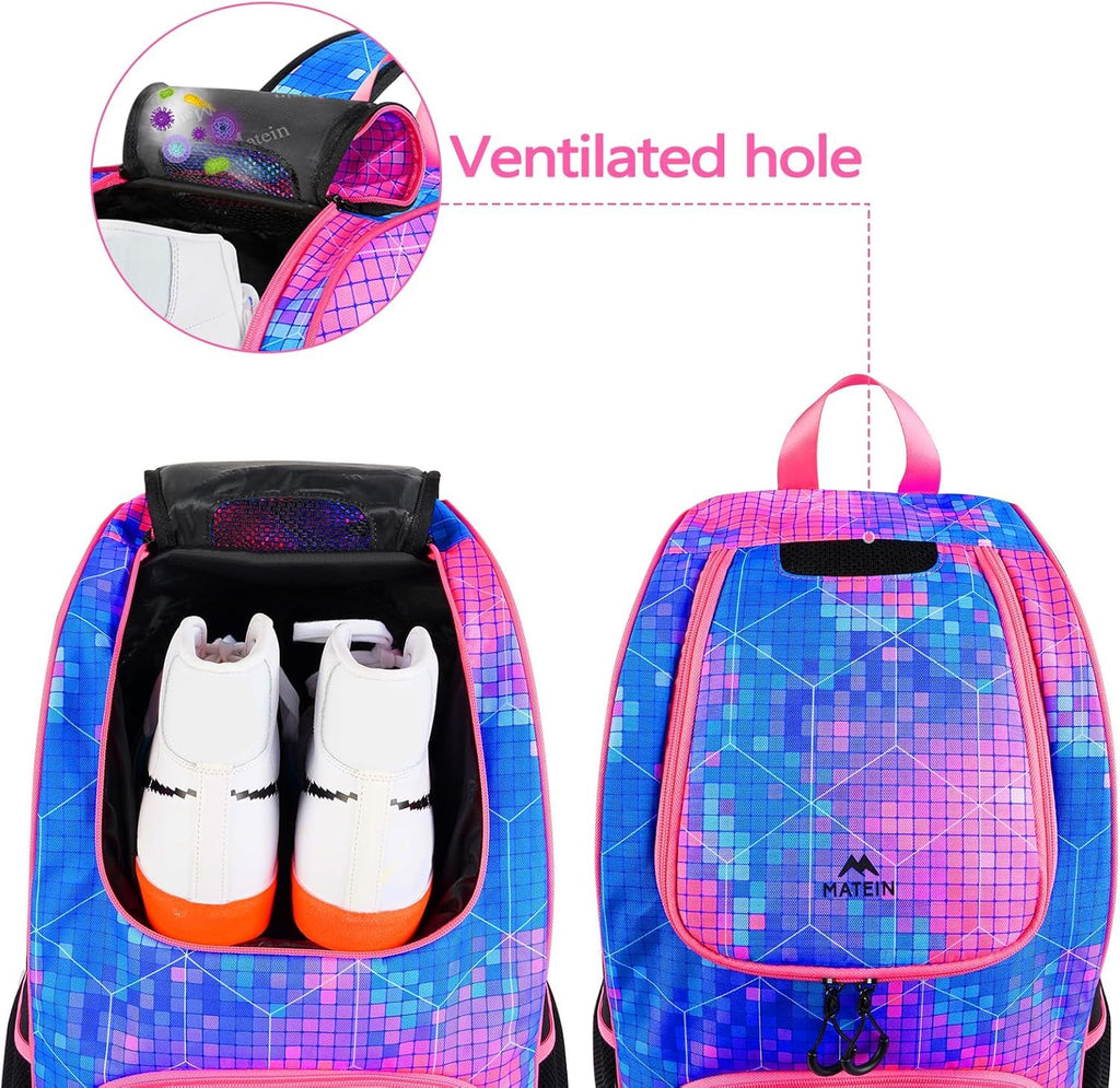 MATEIN - Bolsa de baloncesto, mochila de fútbol resistente con soporte para pelota y compartimento para zapatos, gran mochila de baloncesto para equipo de entrenamiento, mochila de baloncesto