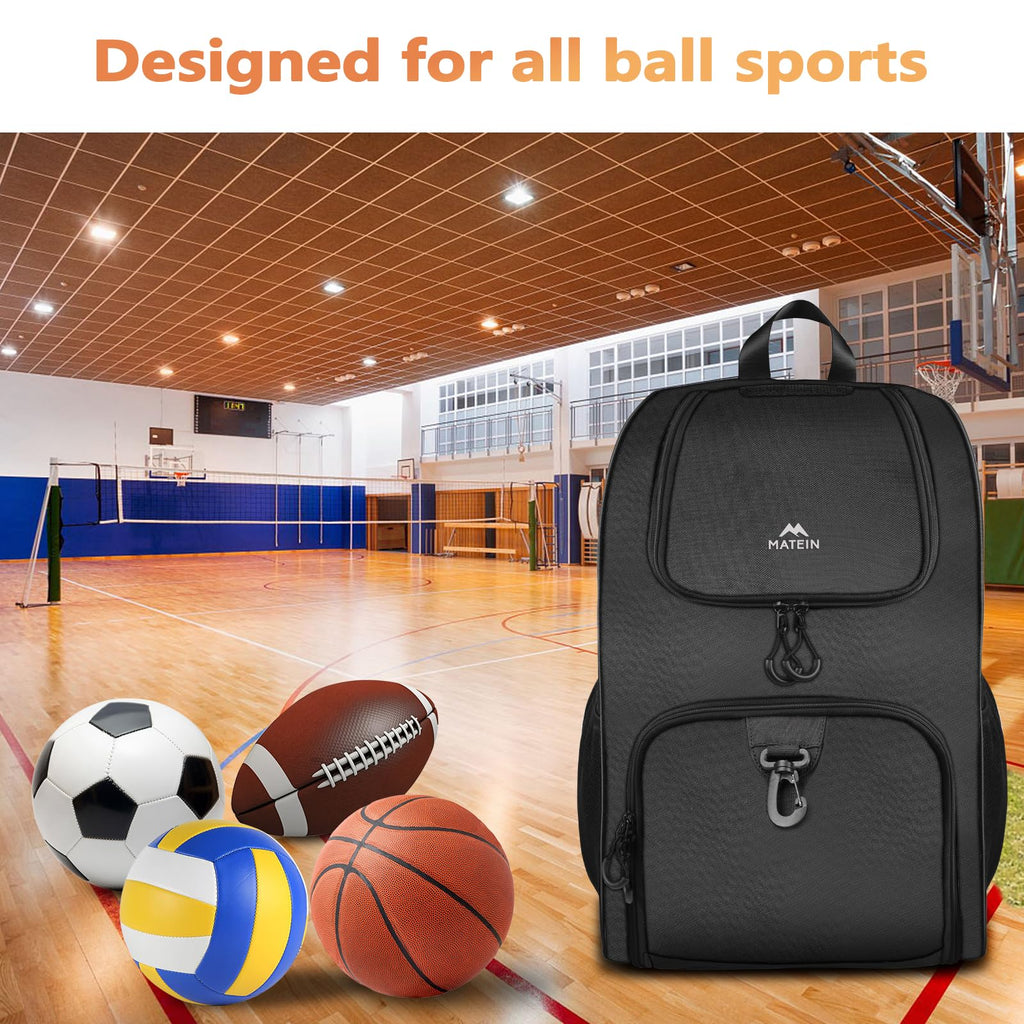 MATEIN - Bolsa de baloncesto, mochila de fútbol resistente con soporte para pelota y compartimento para zapatos, gran mochila de baloncesto para equipo de entrenamiento, mochila de baloncesto