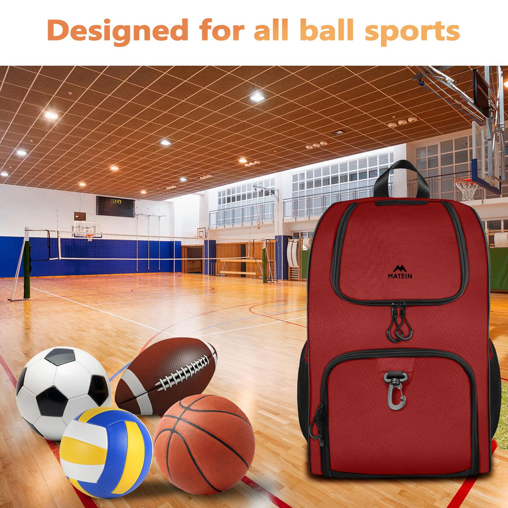 MATEIN - Bolsa de baloncesto, mochila de fútbol resistente con soporte para pelota y compartimento para zapatos, gran mochila de baloncesto para equipo de entrenamiento, mochila de baloncesto