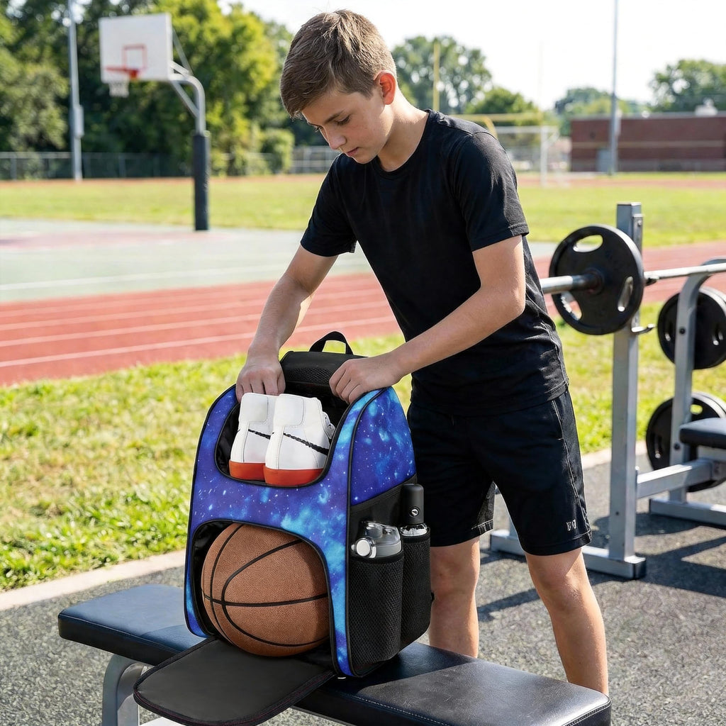MATEIN - Bolsa de baloncesto, mochila de fútbol resistente con soporte para pelota y compartimento para zapatos, gran mochila de baloncesto para equipo de entrenamiento, mochila de baloncesto